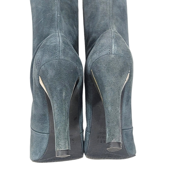 Stuart Weitzman Gray Suede Gold Tone Heeled Boots - Picture 9 of 17